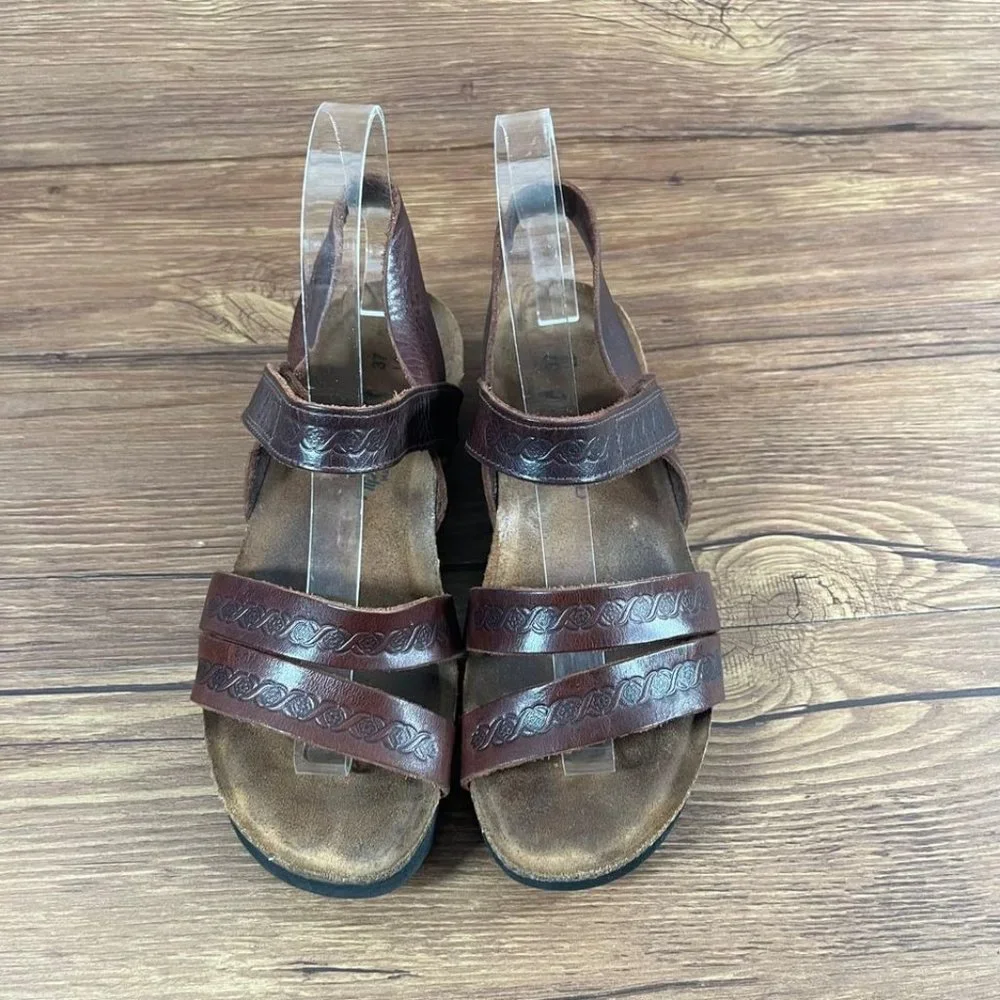 Naot Brown Leather Embossed Strappy Sandals